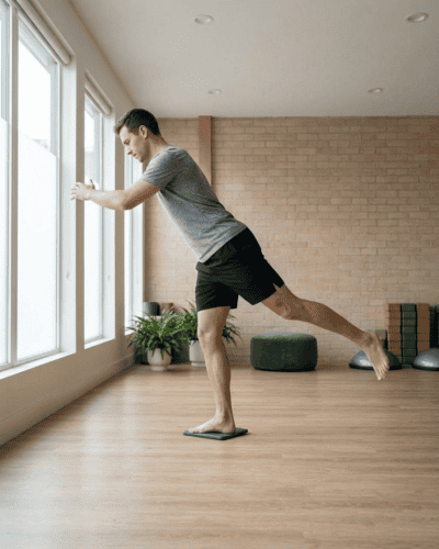 Person performing a hamstring strengthening exercise for lumbar stability