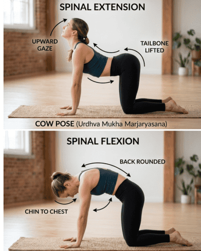 Person demonstrating opposite spinal movement directions for facet joint versus disc pain